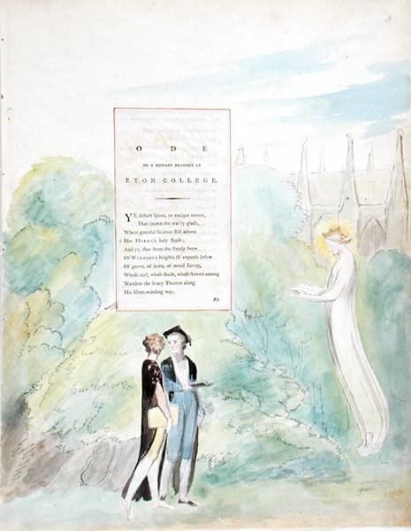 Oodi Eton Collegen kaukaisesta näkökulmasta, teoksesta The Poems of Thomas Gray, julkaistu 1797-98 (wc ja musta muste paperilla) tekijältä William Blake
