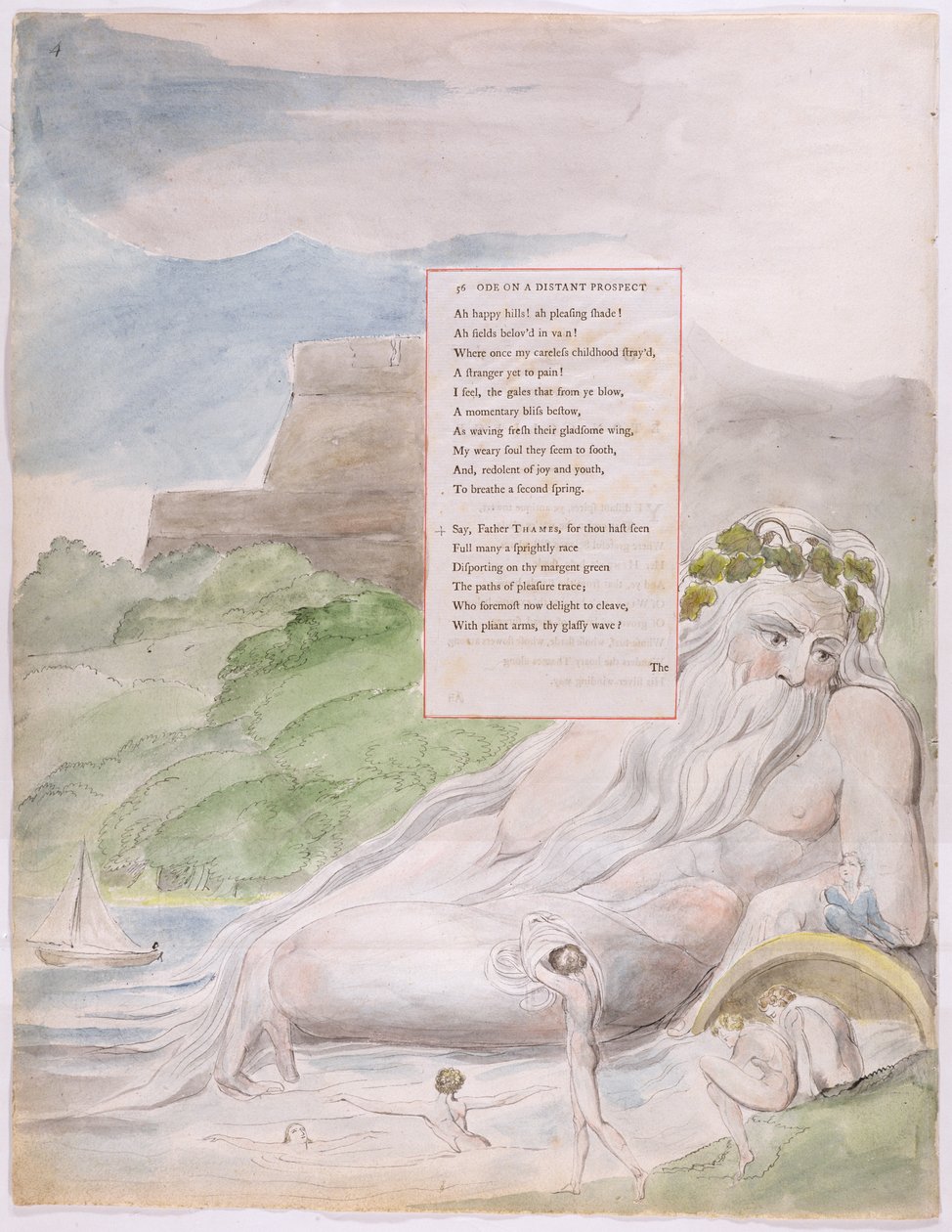 Oodi Eton Collegen kaukaisesta näkökulmasta, teoksesta The Poems of Thomas Gray, julkaistu vuosina 1797-98 (wc ja musta muste paperilla) tekijältä William Blake