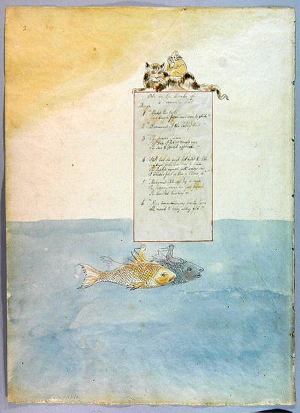 Oodi suosikkikissan kuolemasta, suunnittelu 8 teokselle The Poems of Thomas Gray, 1797-98 (wc kynällä ja mustalla musteella) (katso 285539 recto) tekijältä William Blake
