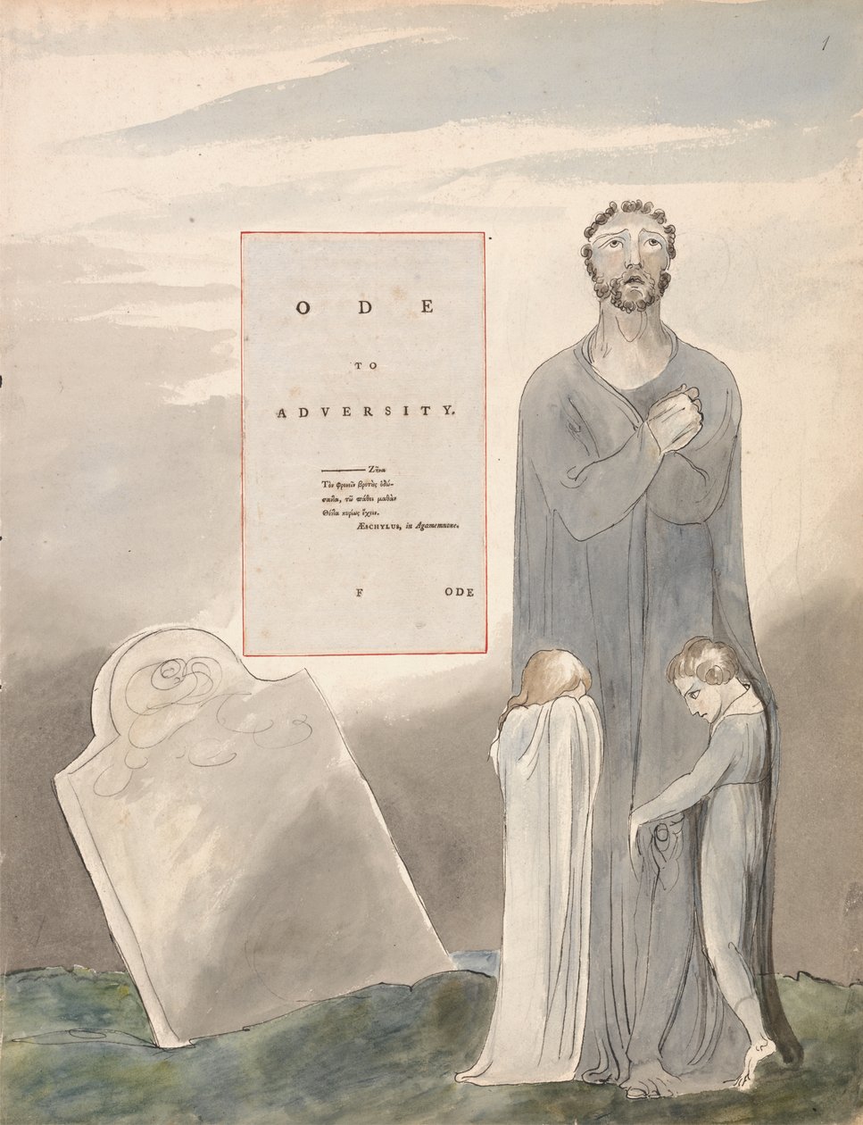Oodi vastoinkäymisille, design 35 Thomas Grayn runoista, 1797-98 (wc kynällä ja mustalla musteella paperilla) tekijältä William Blake