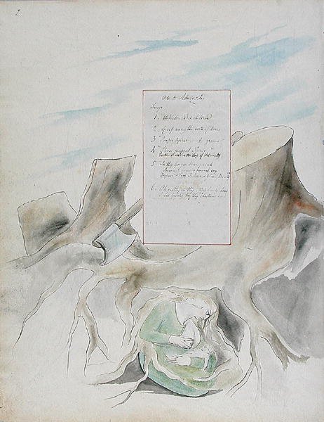 Oodi vastoinkäymisille, design 36 Thomas Grayn runoista, 1797-98 (wc kynällä ja mustalla musteella paperilla) tekijältä William Blake