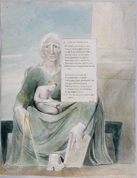 Oodi vastoinkäymisille, design 38 teoksesta The Poems of Thomas Gray, 1797-98 (wc, kynä ja musta muste paperille) tekijältä William Blake