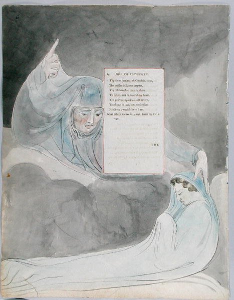 Oodi vastoinkäymisille, design 40 teoksesta The Poems of Thomas Gray, 1797-98 (wc, kynä ja musta muste paperille) tekijältä William Blake