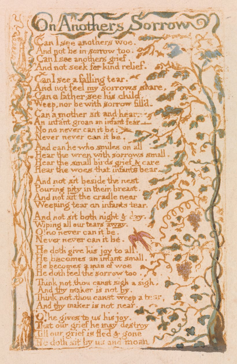 On Others Sorrow, levy 24 julkaisusta Songs of Innocence, 1789 (reliefetsaus wc:llä) tekijältä William Blake