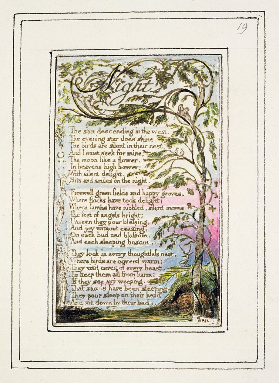 P.124-1950.pt19 Yö: levy 19 kappaleesta Songs of Innocence and of Experience (kopio R) n. 1802-08 (etsaus, muste ja wc) tekijältä William Blake