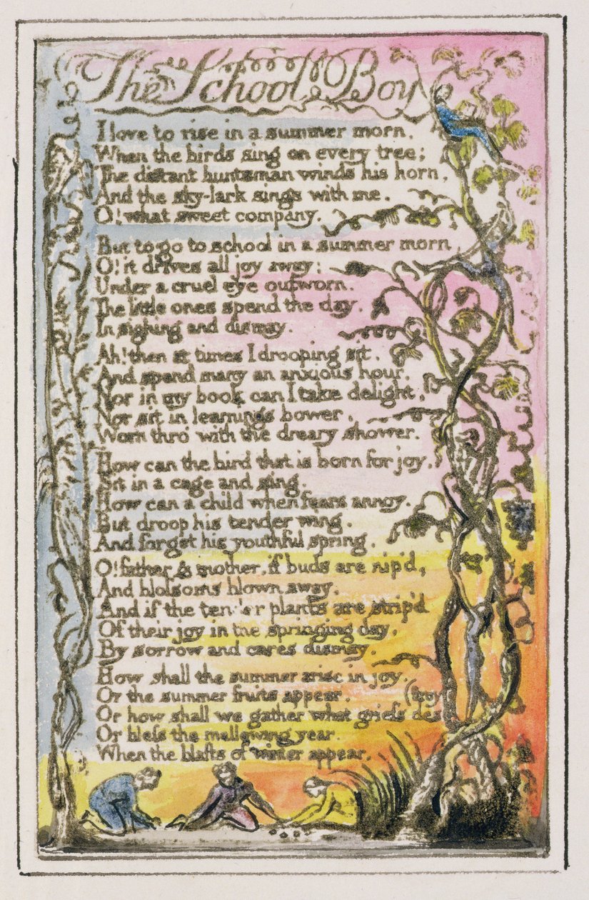 P.124-1950.pt21 Koulupoika: levy 21 kappaleesta Songs of Innocence and of Experience (kopio R) n. 1802-08 (etsaus, muste ja wc) tekijältä William Blake