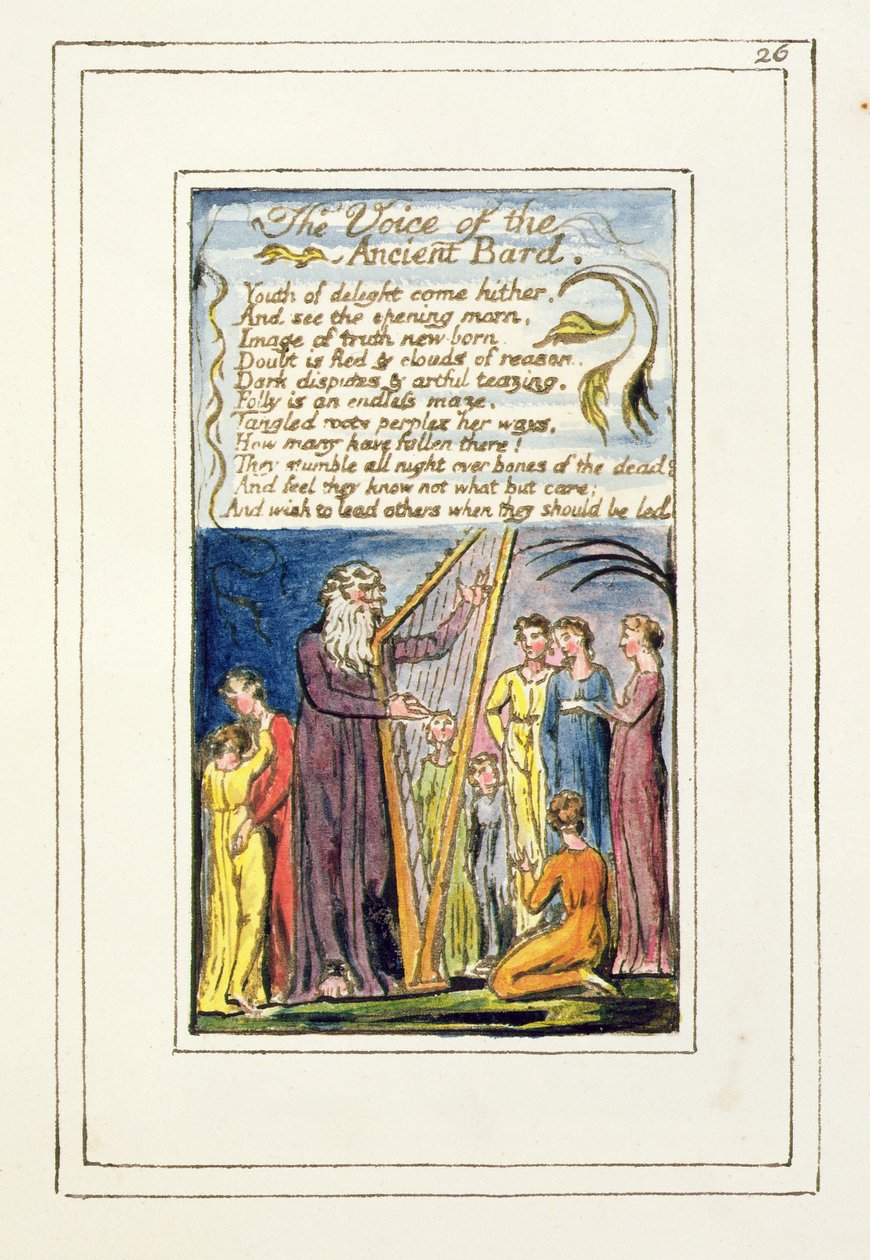 P.124-1950.pt26 Muinaisen Bardin ääni: levy 26 kappaleesta Songs of Innocence and of Experience (kopio R) n. 1802-08 (etsaus, muste ja wc) tekijältä William Blake