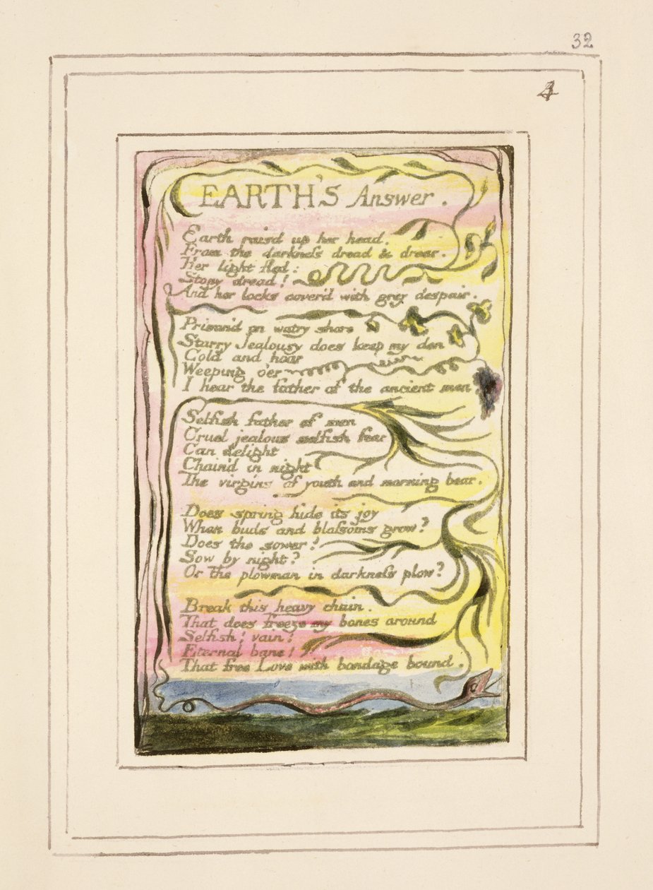 P.124-1950.pt32 Maan vastaus: levy 32 julkaisusta Songs of Innocence and of Experience (kopio R) n. 1802-08 (etsaus, muste ja wc) tekijältä William Blake