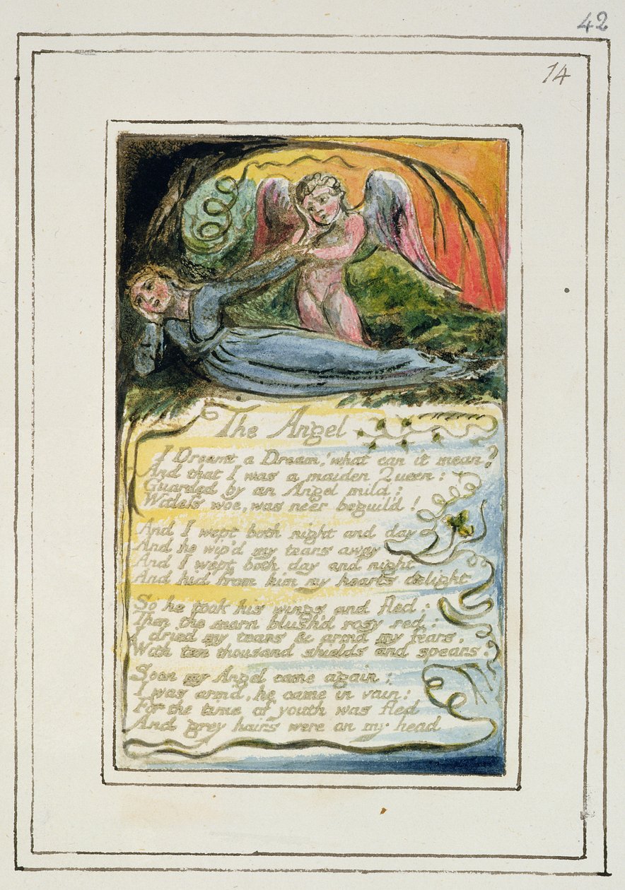P.124-1950.pt42 Enkeli: levy 42 julkaisusta Songs of Innocence and of Experience (kopio R), n. 1802-08 (etsaus, muste ja wc) tekijältä William Blake