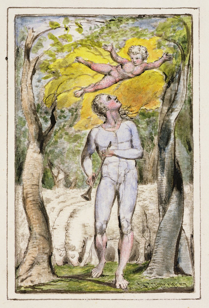 P.124-1950.ptl Frontispiece to Songs of Innocence: levy 1 kappaleesta Songs of Innocence and of Experience (kopio R) n. 1802-08 (etsaus, muste ja wc) tekijältä William Blake