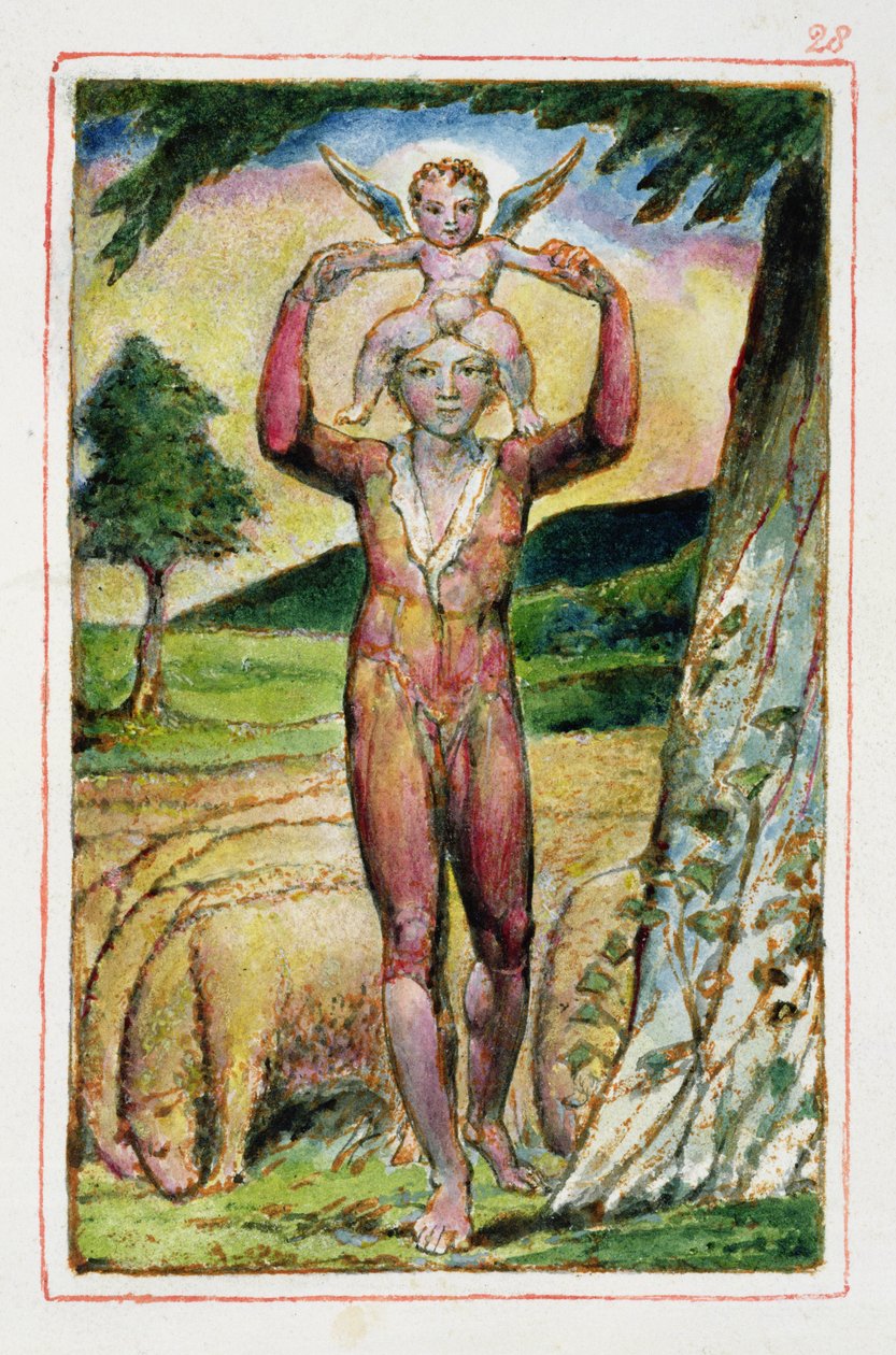 P.125-1950.pt28 Kokemuksen laulujen etukuva: levy 28 teoksesta Viattomuuden ja kokemuksen lauluja (kopio AA) n.1815-26 (etsaus, tussi ja wc). tekijältä William Blake