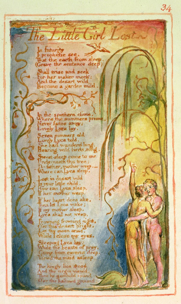 P.125-1950.pt34 Pieni tyttö kadonnut: levy 34 kappaleesta Songs of Innocence and of Experience (kopio AA) n. 1815-26 (etsaus, muste ja wc) tekijältä William Blake