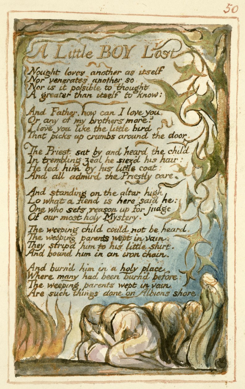 P.125-1950.pt50 Pieni poika kadonnut: levy 50 kappaleesta Songs of Innocence and of Experience (kopio AA) n. 1815-26 (etsaus, muste ja wc) tekijältä William Blake
