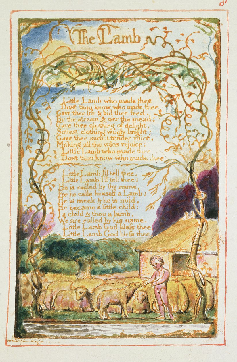 P.125-1950.pt8 Karitsa: levy 8 teoksesta "Viattomuuden ja kokemuksen lauluja" (kopio AA) n.1815-26 (etsaus, tussi ja wc). tekijältä William Blake
