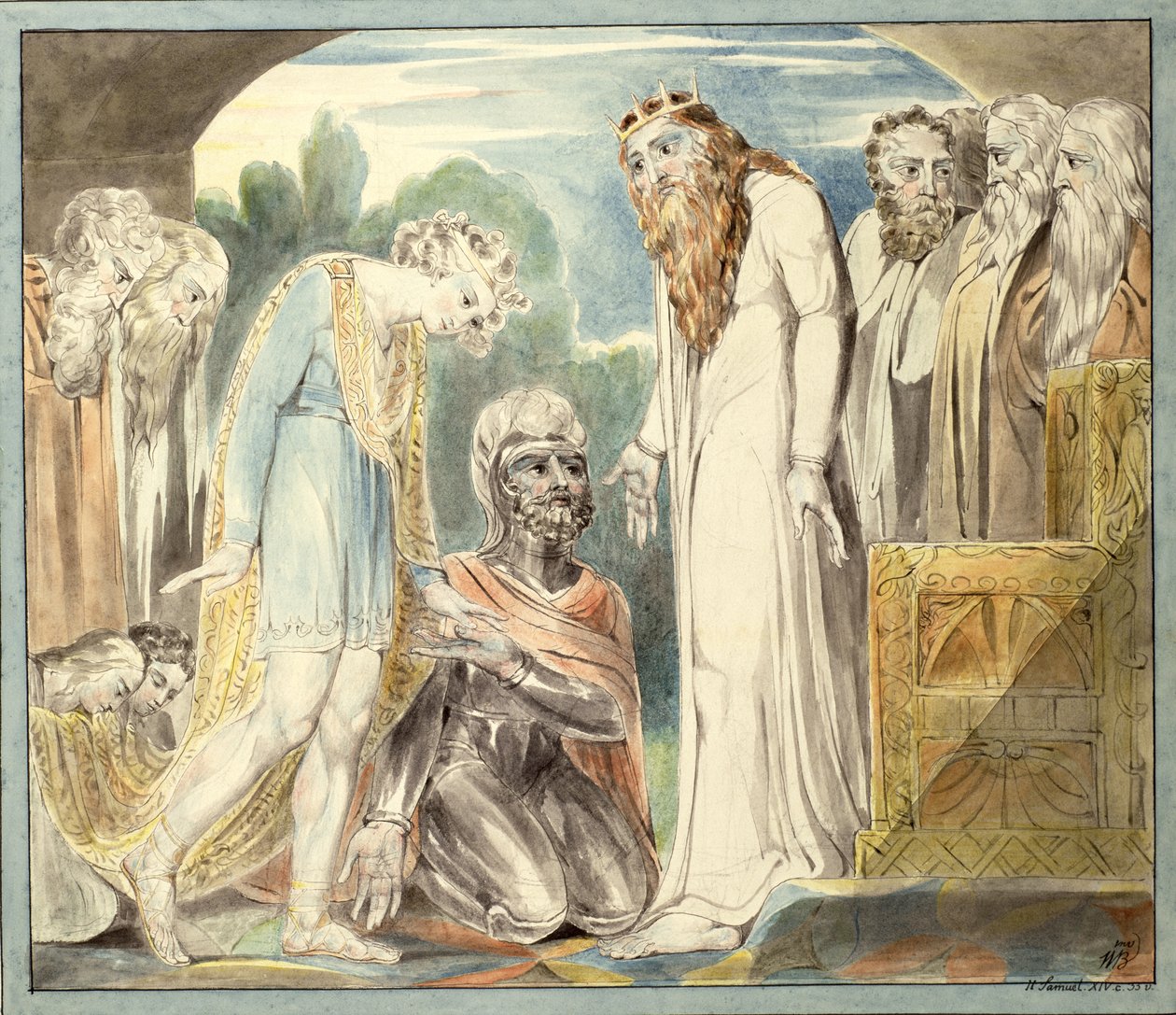 Anteeksi Absalomille, n. 1800-1803 (kynä ja wc mustan lyijyn päällä paperilla) tekijältä William Blake