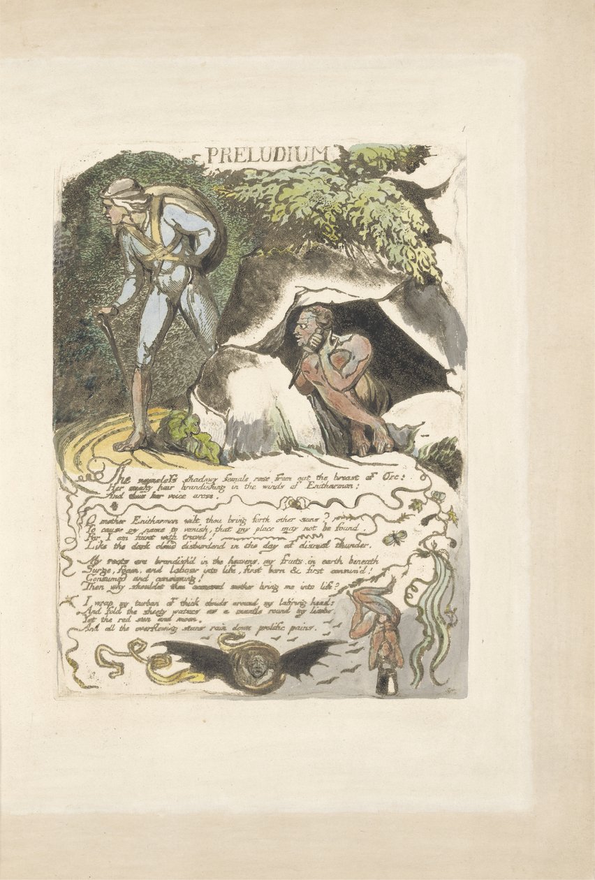 Preludium, levy 3 Euroopasta. Profetia, 1823 (reliefi etsaus öljyllä ja wc) tekijältä William Blake
