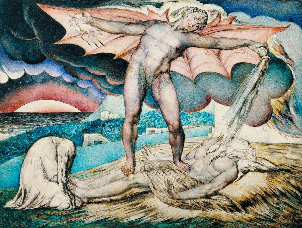 Saatana lähettää työtä pahalla kiehumisella tekijältä William Blake