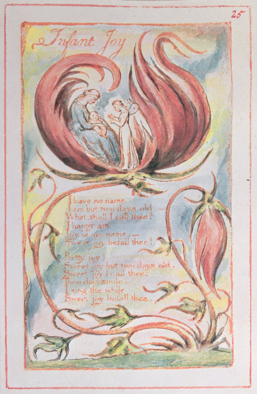 Songs of Innocence; Infant Joy, 1789 (reliefi etsaus wc:llä sävytettynä) tekijältä William Blake