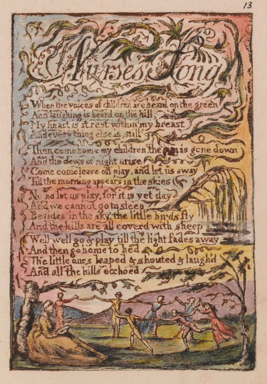 Songs of Innocence and of Experience, levy 13, sairaanhoitajien laulu (Bentley 24) tekijältä William Blake
