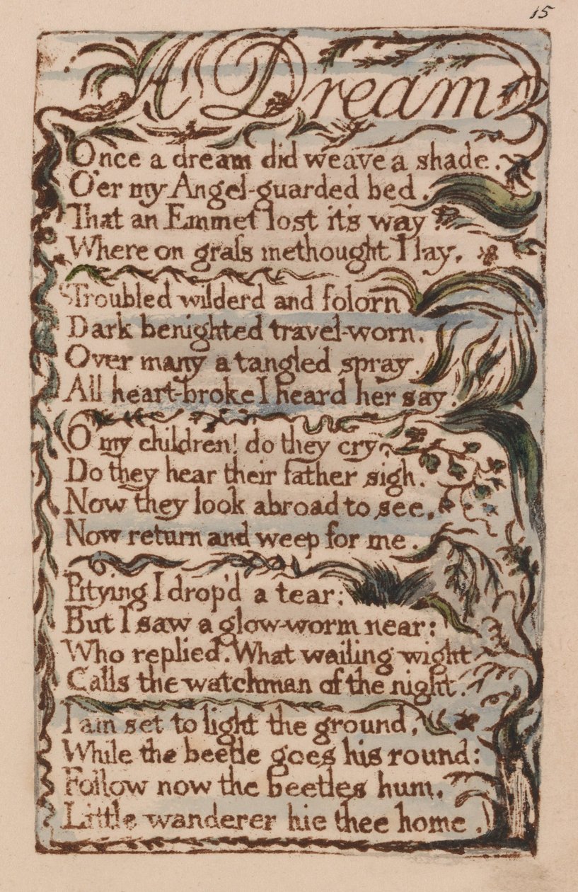 Songs of Innocence and of Experience, levy 15, unelma (Bentley 26) tekijältä William Blake