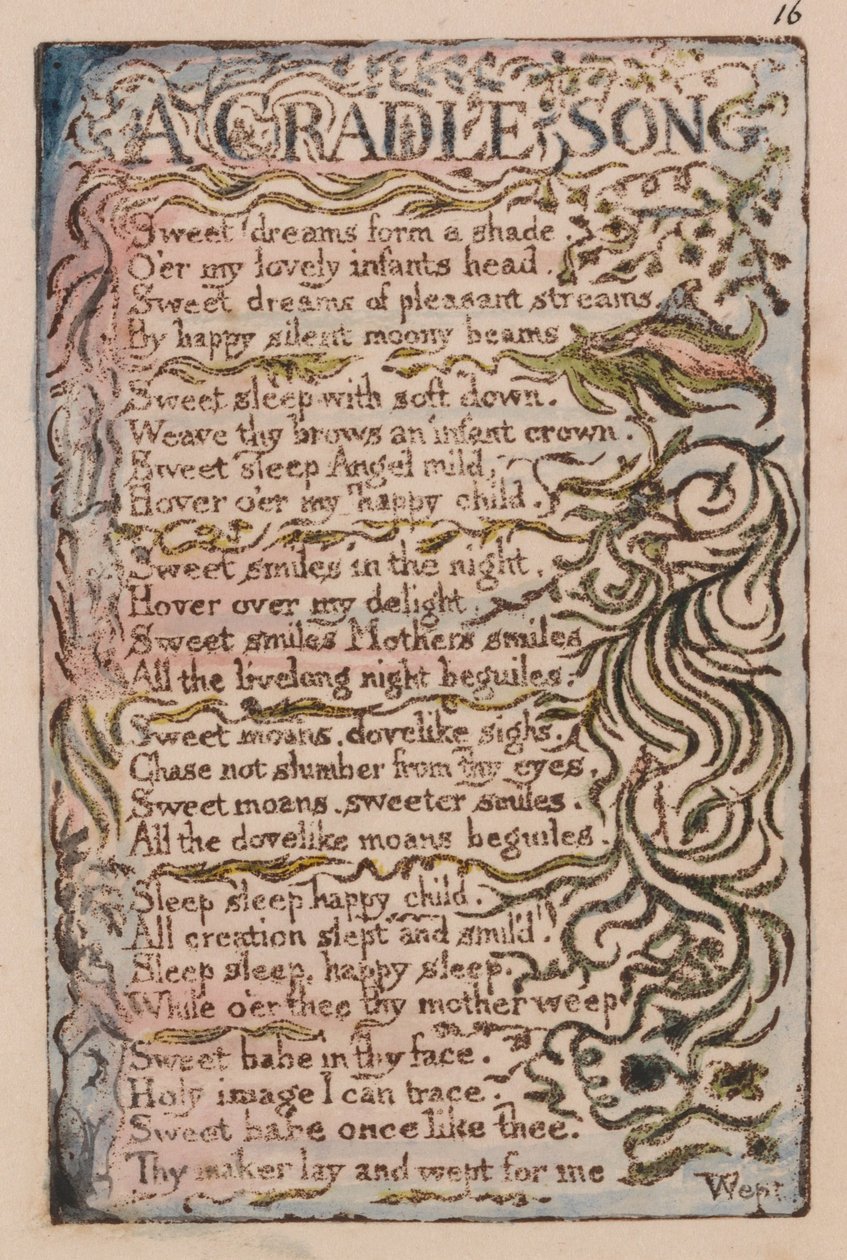 Viattomuuden ja kokemuksen lauluja, levy 16, Kehtolaulu (Bentley 16) tekijältä William Blake
