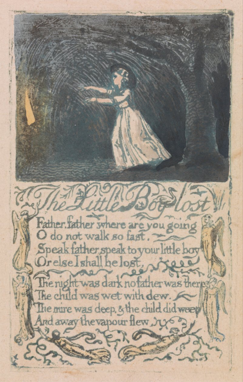Viattomuuden ja kokemuksen lauluja, levy 16, Kadonnut pikkupoika (Bentley 13) tekijältä William Blake