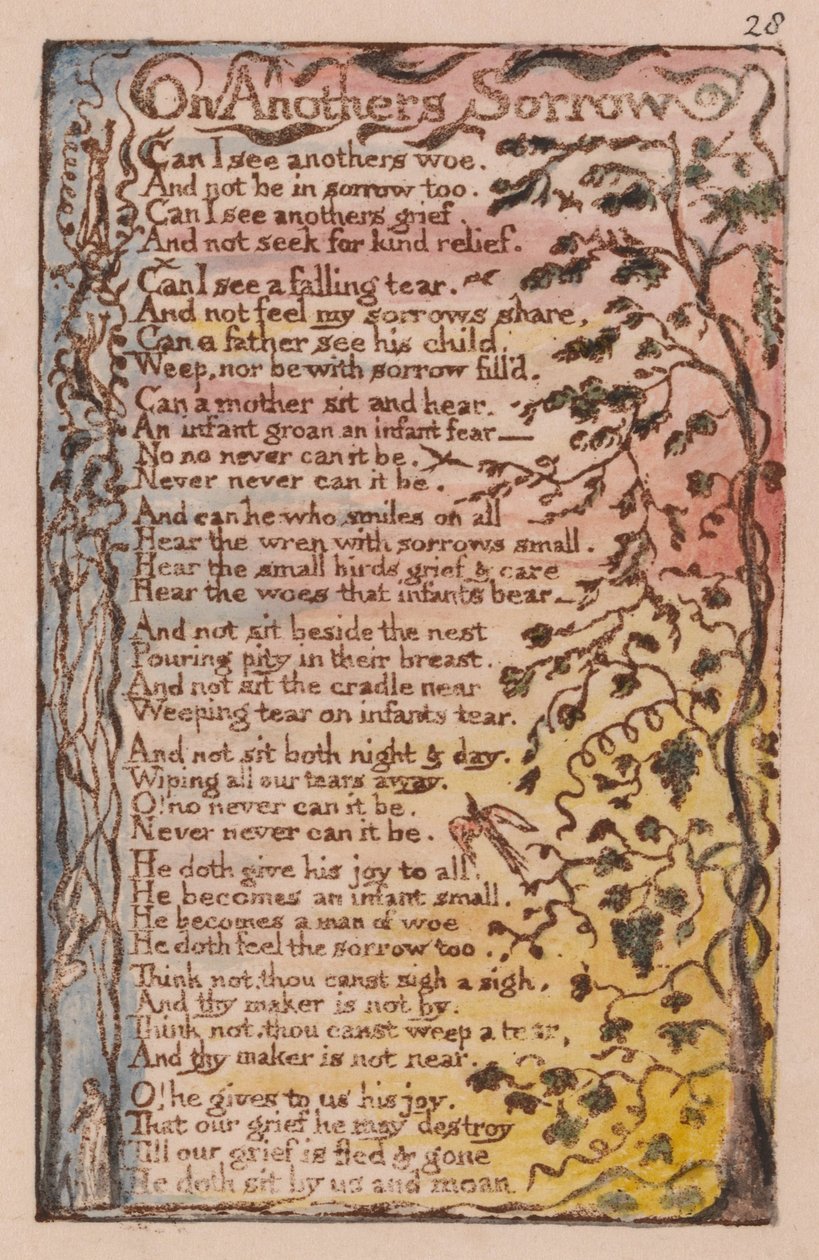 Songs of Innocence and of Experience, levy 28, On Anothers Sorrow (Bentley 27) tekijältä William Blake