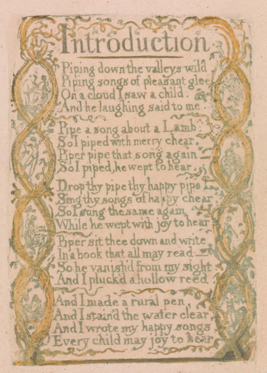 Songs of Innocence and of Experience, levy 3, johdanto (Bentley 4) tekijältä William Blake
