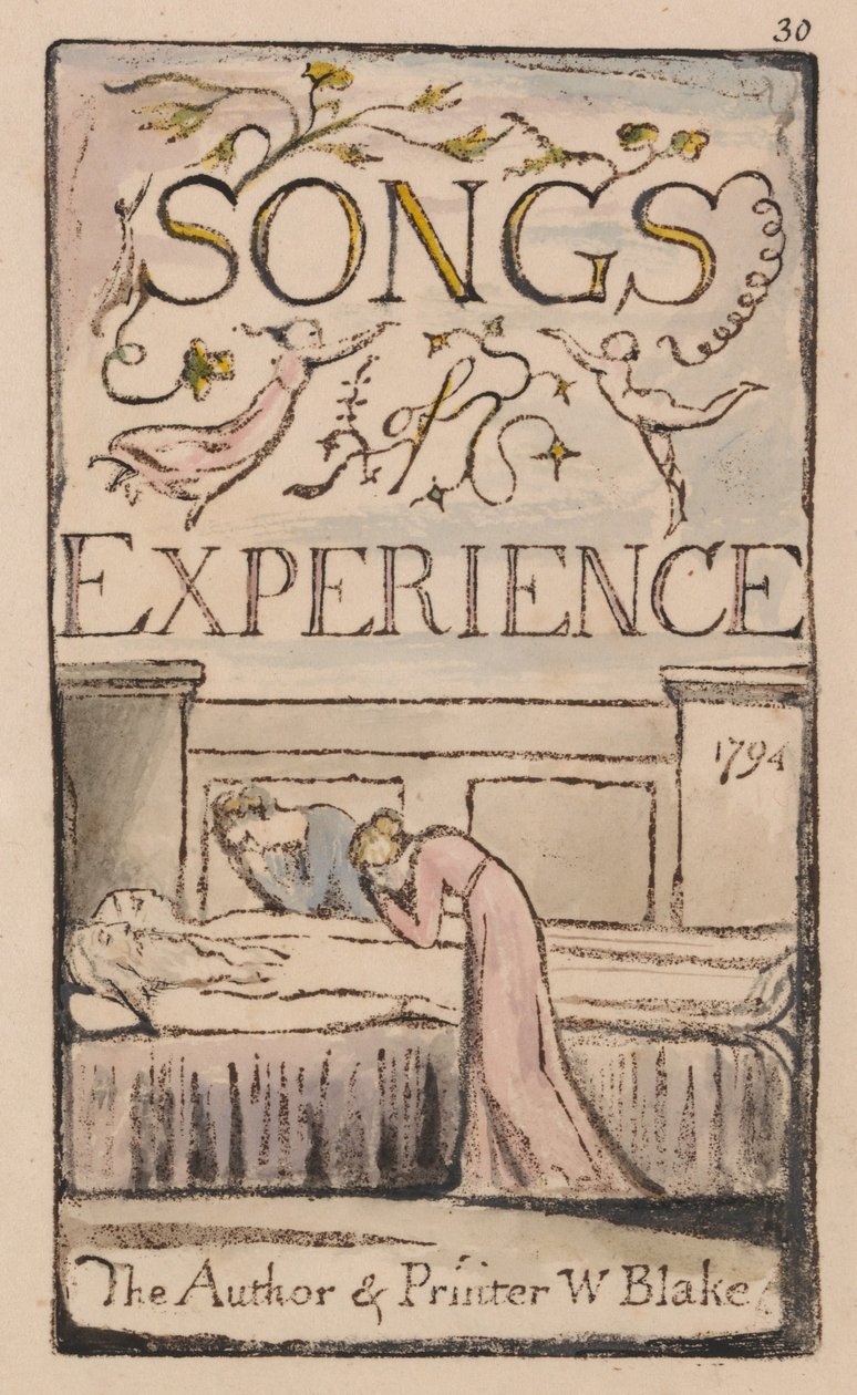 Songs of Innocence and of Experience, levy 30, kokemuksen nimisivu (Bentley 29) tekijältä William Blake