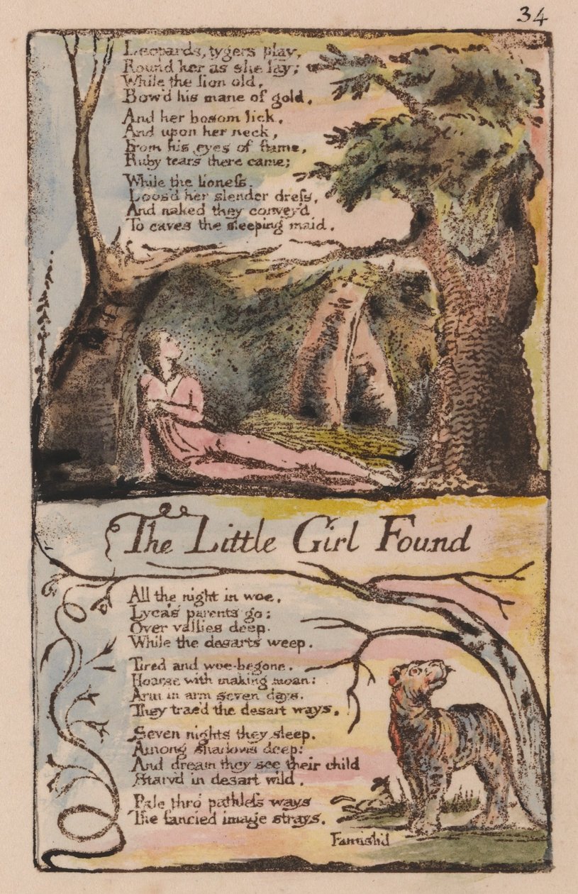 Songs of Innocence and of Experience, levy 34, Pikku tyttö löydetty (Bentley 35) tekijältä William Blake