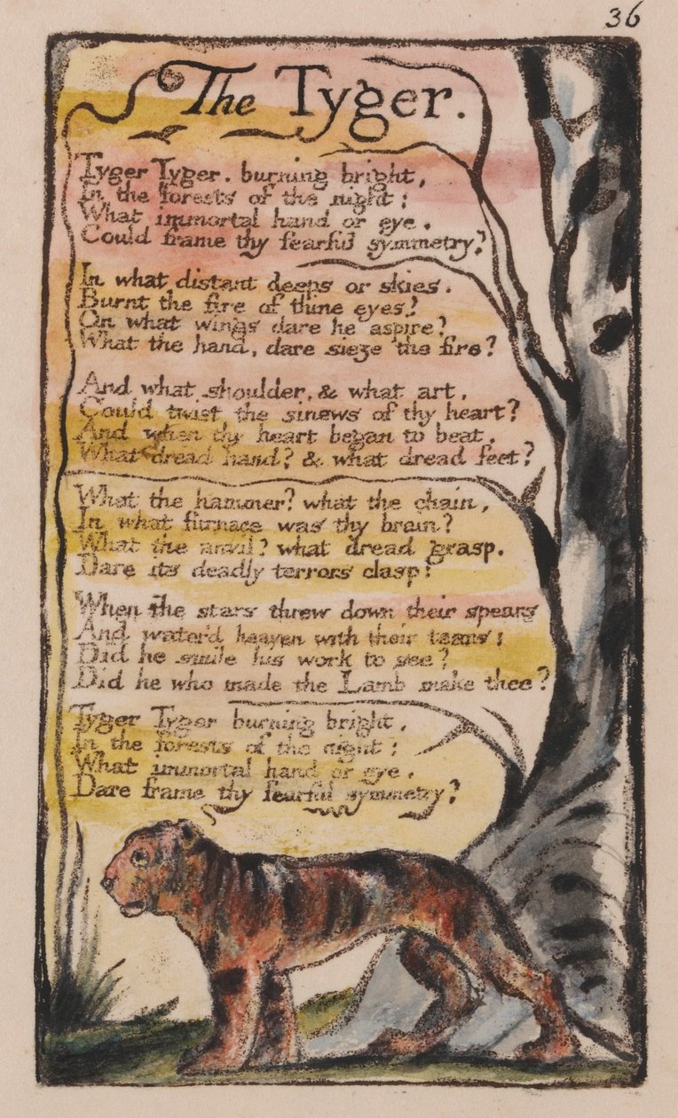 Songs of Innocence and of Experience, levy 36, Tyger (Bentley 42) tekijältä William Blake