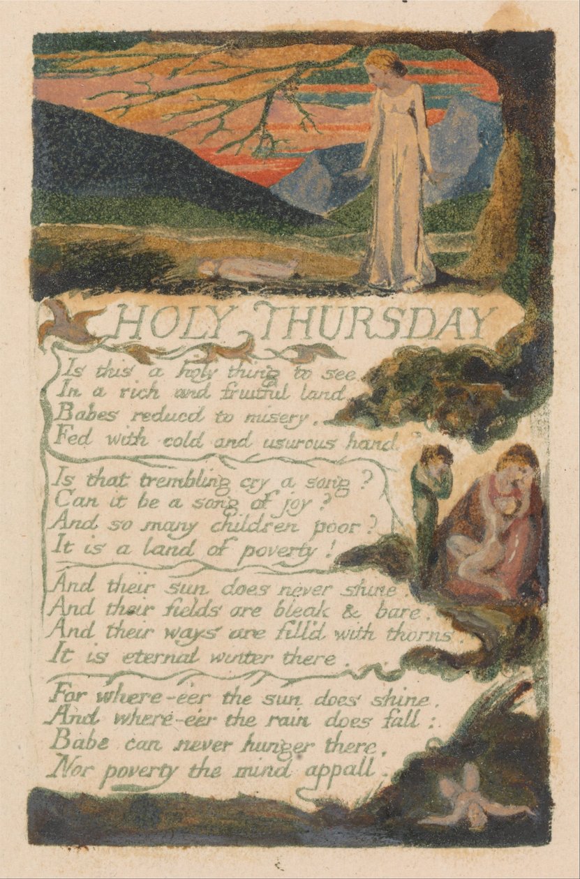 Viattomuuden ja kokemuksen laulut, levy 38, pyhä torstai (Bentley 33) tekijältä William Blake