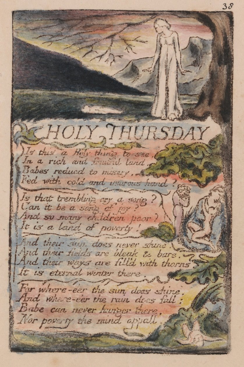 Viattomuuden ja kokemuksen laulut, levy 38, pyhä torstai (Bentley 33) tekijältä William Blake