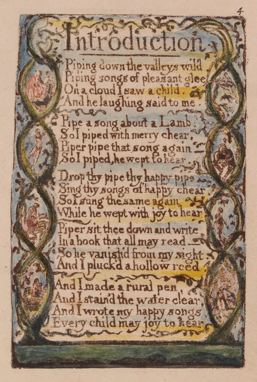 Songs of Innocence and of Experience, levy 4, johdanto (Bentley 4) tekijältä William Blake