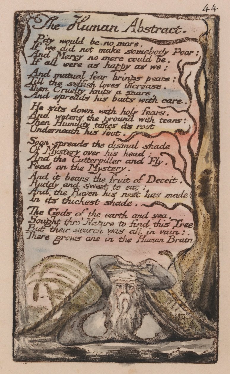 Viattomuuden ja kokemuksen lauluja, levy 44, The Human Abstract (Bentley 47) tekijältä William Blake