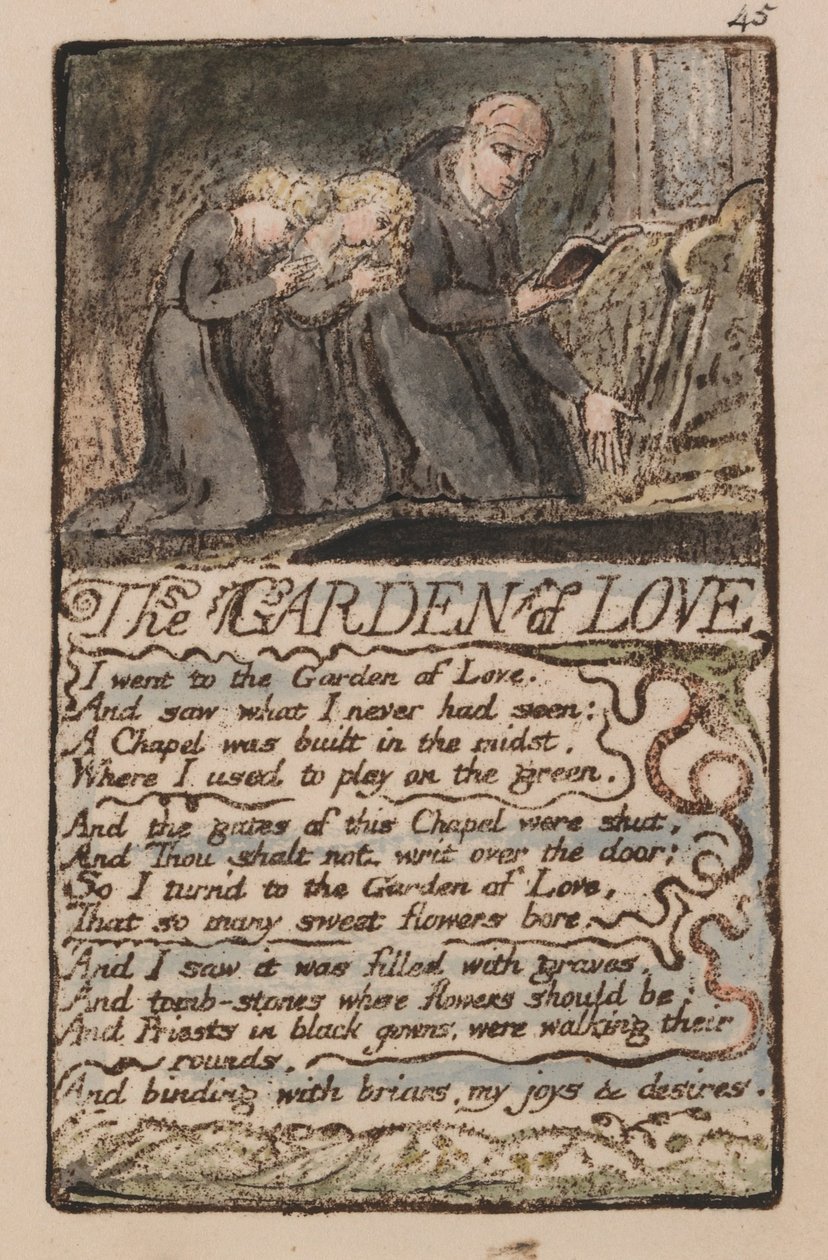 Viattomuuden ja kokemuksen lauluja, levy 45, Rakkauden puutarha (Bentley 44) tekijältä William Blake