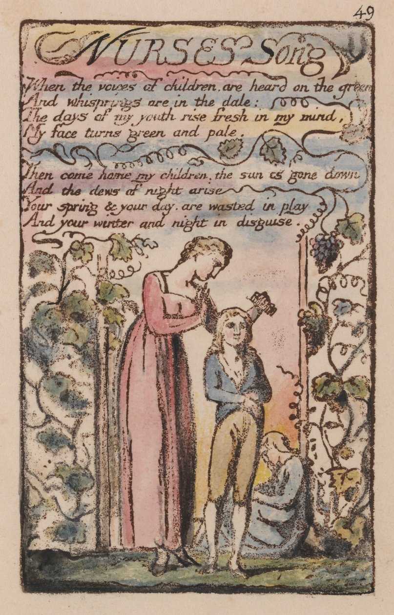 Songs of Innocence and of Experience, levy 49, sairaanhoitajien laulu (Bentley 38) tekijältä William Blake