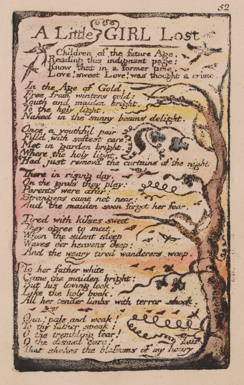 Viattomuuden ja kokemuksen lauluja, levy 52, Kadonnut pieni tyttö (Bentley 51) tekijältä William Blake