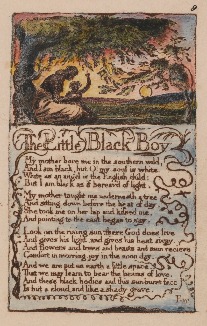Songs of Innocence and of Experience, levy 8, Pikku musta poika (Bentley 9) tekijältä William Blake