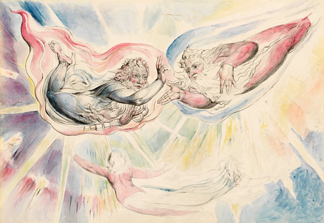 Pyhä Pietari ja Jaakob sekä Dante ja Beatrice tekijältä William Blake