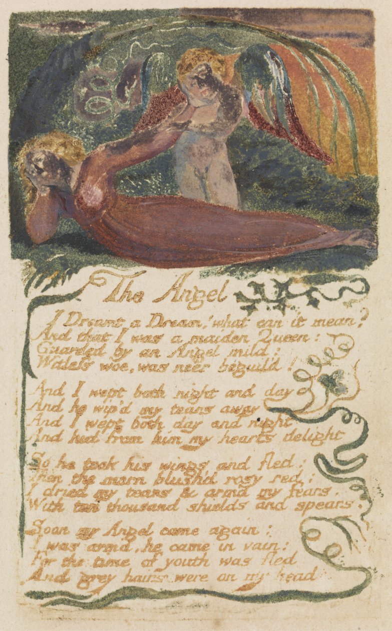 Enkeli, levy 39 Songs of Experiencesta, 1794 (reliefietsaus wc:llä) tekijältä William Blake