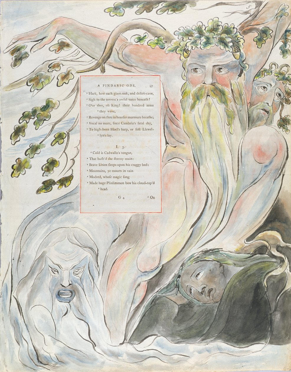 The Bard: A Pindaric Ode, design 57 teoksesta "The Poems of Thomas Gray", 1797-98 (wc kynällä ja musteella paperille) tekijältä William Blake