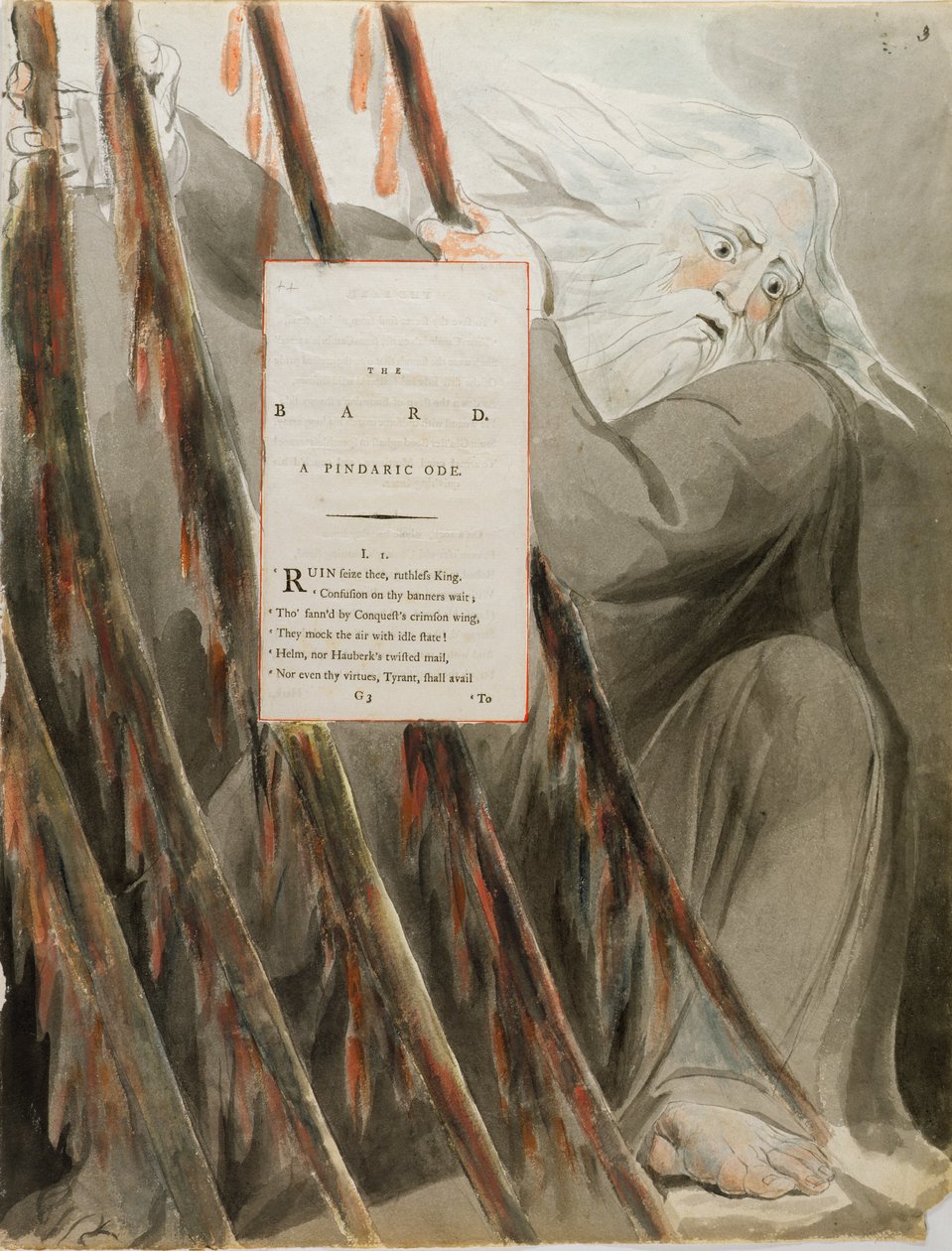 The Bard: A Pindaric Ode, teoksesta The Poems of Thomas Gray, julkaistu 1797-98 (wc ja musta muste paperilla) tekijältä William Blake