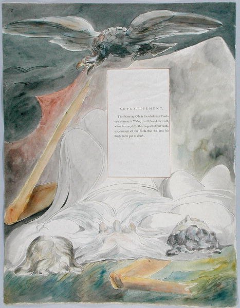 The Bard, design 54 teoksesta The Poems of Thomas Gray, 1797-98 (wc kynällä ja mustalla musteella paperilla) tekijältä William Blake