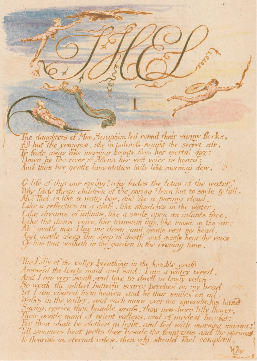 Thel -kirja, levy 3, Thel, I, Mne Seraphimin tyttäret. . . . tekijältä William Blake