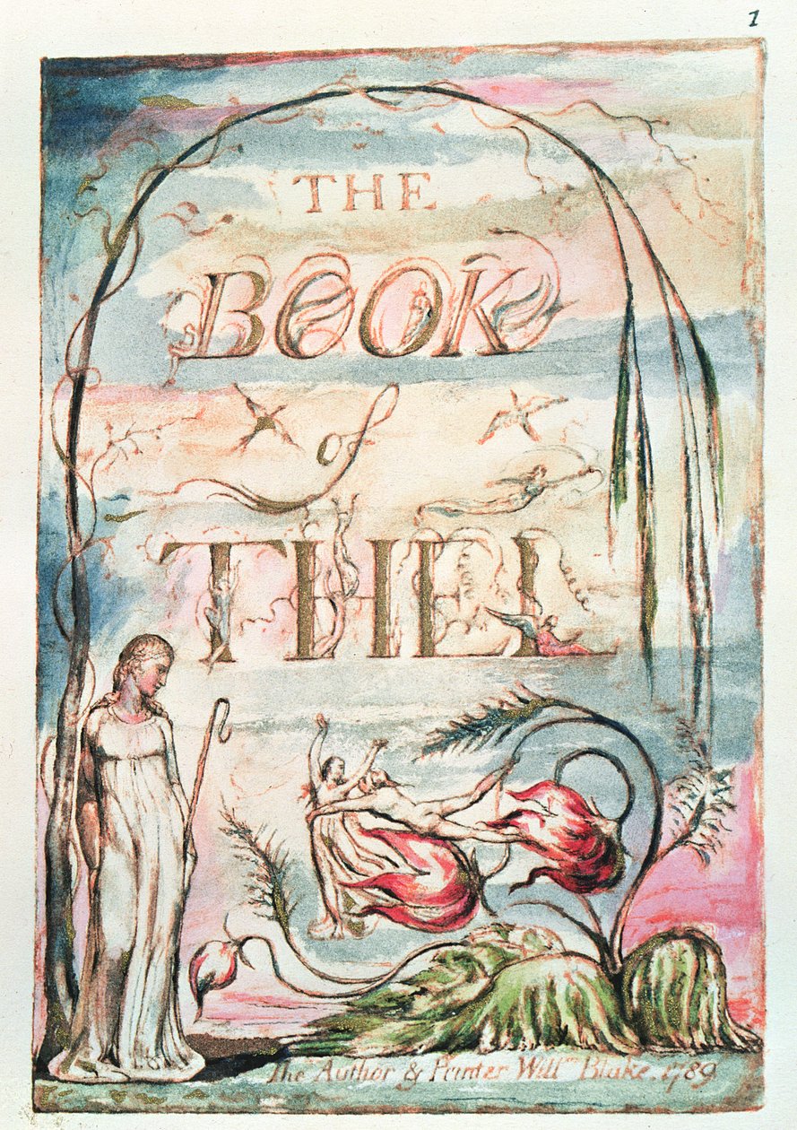 Thelin kirja; Nimilehti, 1789 (reliefietsaus ja wc) tekijältä William Blake