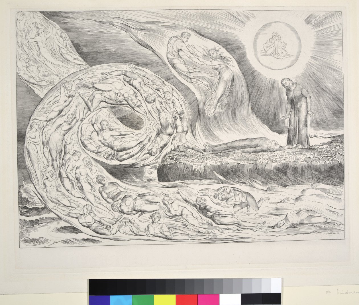The Circle of the Lustful: Paolo ja Francesca, Inferno, Canto V, kuvitus Dante Alighierin jumalalliseen komediaan, 1827 tekijältä William Blake