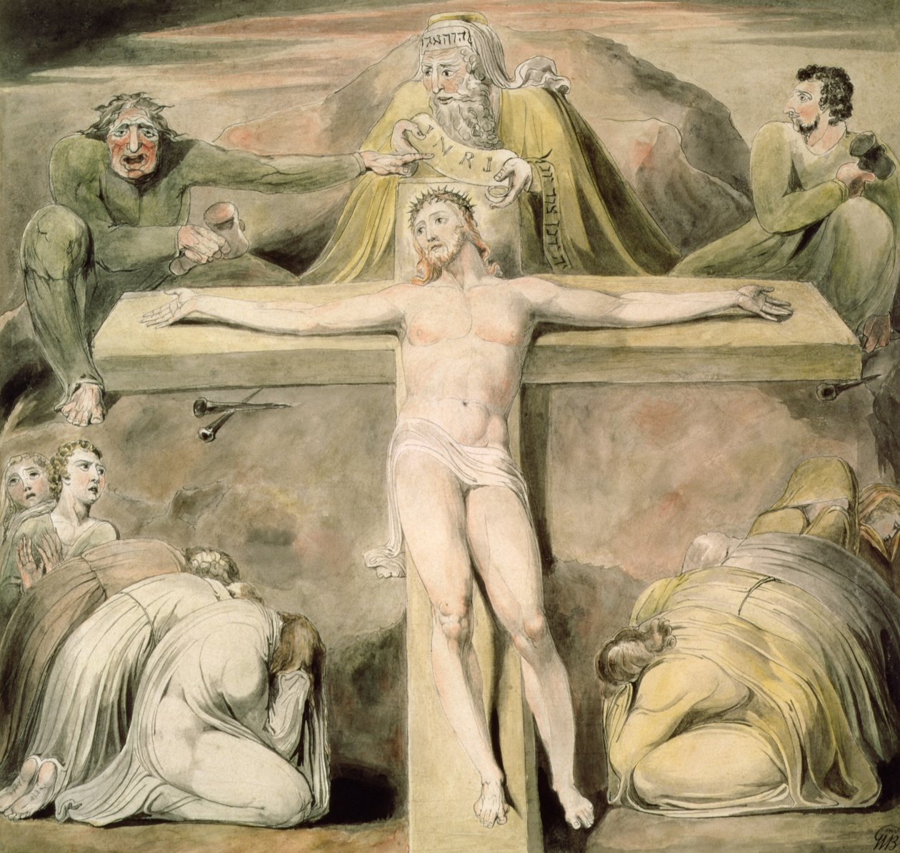 Ristiinnaulitseminen (kynä ja pesu) tekijältä William Blake