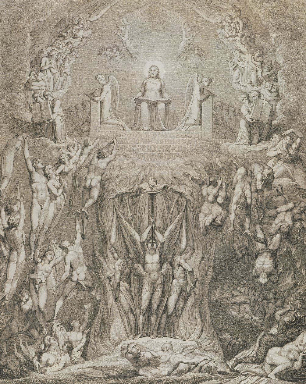 Tuomiopäivä, s. 9, William Blaken (1757-1827) teoksesta "The Grave, A Poem", kaiverrus Luigi Schiavonetti (1765-1810), 1808 tekijältä William Blake