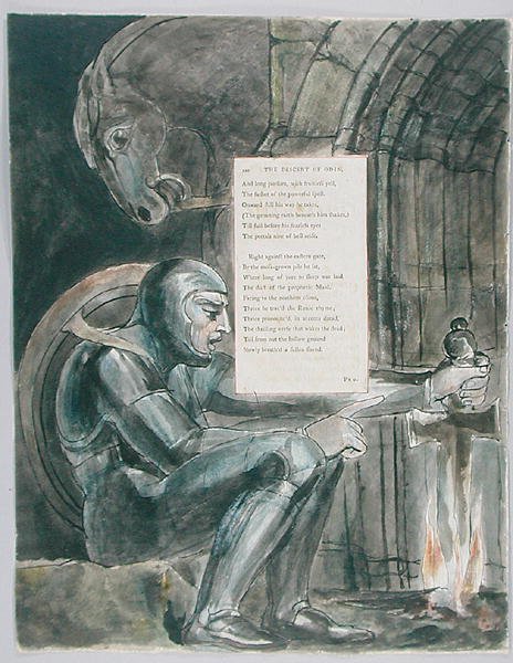 The Descent of Odin, design 80 teoksesta The Poems of Thomas Gray, 1797-98 (wc kynällä ja musteella paperilla) tekijältä William Blake